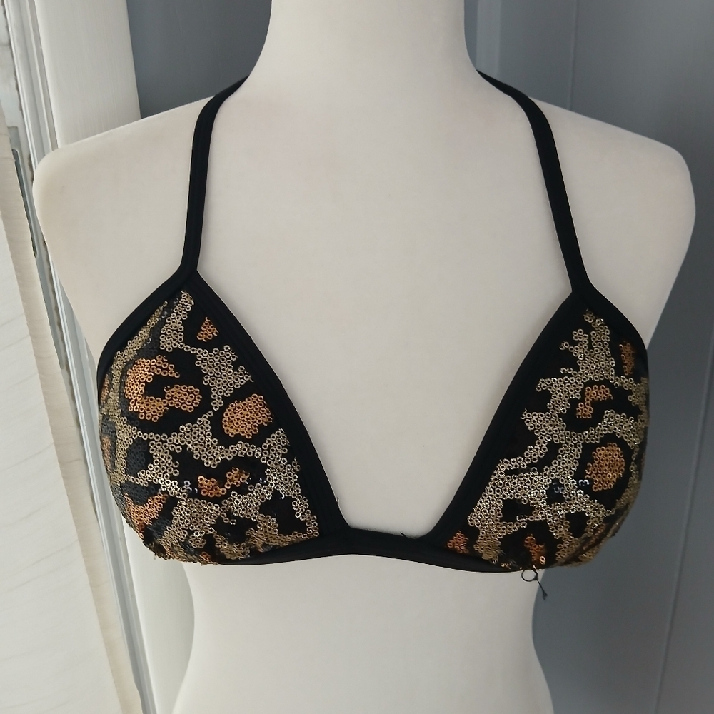 Leopard Print Sequin Bikini Top Venus SZ B.  FL